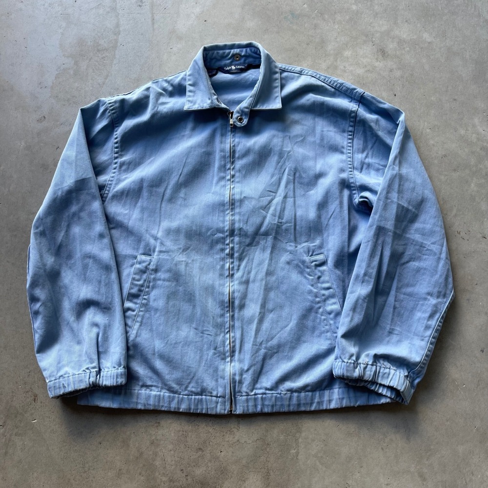 Ralph Lauren Vintage 90s Harrington Jacket Blue Cotton Twill Mens Small - Picture 1 of 7